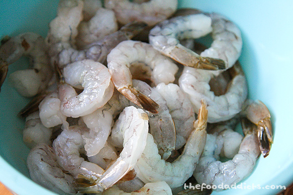 We used the rest of the shrimp we had in the freezer, which was roughly 1 lb. These were also already peeled and deveined. 